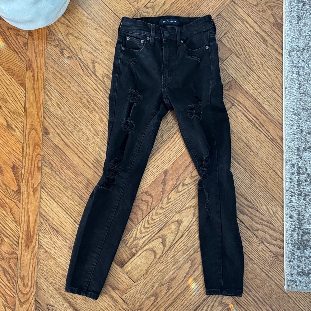 Aeropostale Distressed Black Skinny Jeans